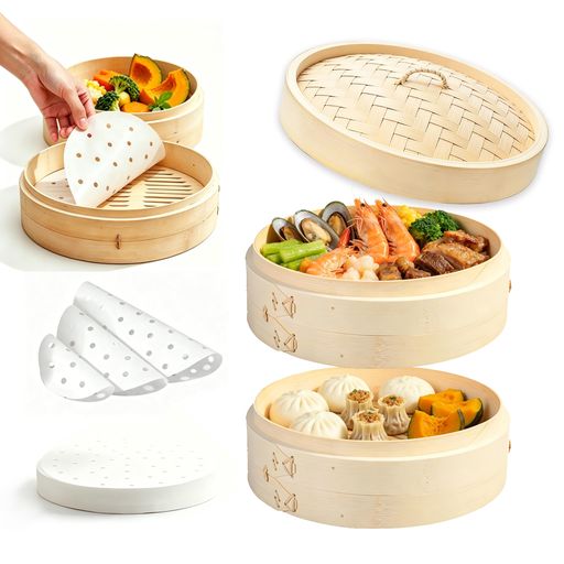 Other - MOLADEせいろ蒸し器手作り竹せいろ天然竹せいろセット中華せいろ専用竹紙50枚付き業務用せいろ(竹せいろ直径約24cm)中華せいろ本体2個・蓋1個セット(竹セイロ直径約24cm)