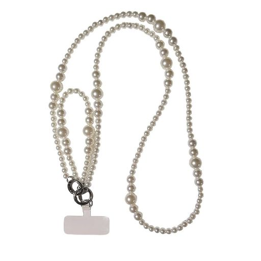 【ロングスマホストラップ】パール使用のスマホストラップ。大きさや色、金具とラインストーンのバランス抜群で、女の子力がアップします。ストラップの全長は約120cm。150cm~175cm身長の女性対応。 【高品質の素材】ひと粒ひと粒手作りで仕...