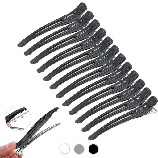 JnTech12本セットダッカールメンズレディーズヘアクリップヘアピン美容師プロ用ヘアクリップ前髪クリップ跡がつかない滑り止めゴム付き髪留め美容業界業務用強力髪クリップ11.5cm