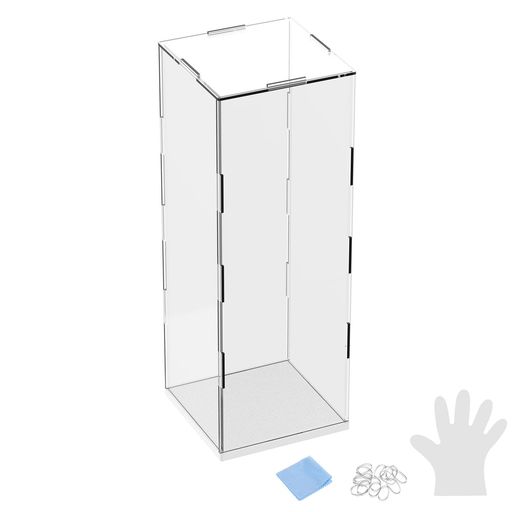 M METERXITY 1パックのアクリルディスプレイケース 3.9x3.9x11.8インチ/10x10x30cmのアクリルクリアディスプレイケースボックス コレクション用の黒い木製ベース付き 防塵ショーケース[ホワイト …