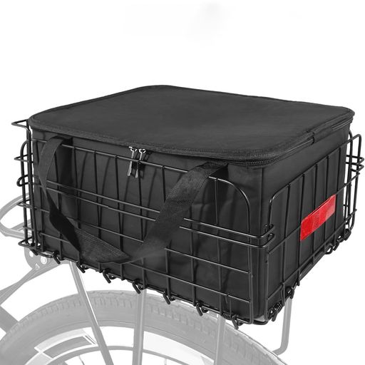 自転車用バスケット(カゴ)自転車リアバスケット後ろ固定式後ろバスケット軽量大容量簡単な組み立ポータブル軽快車用荷台付折りたたみ取り外し可能な防水ライナー付き