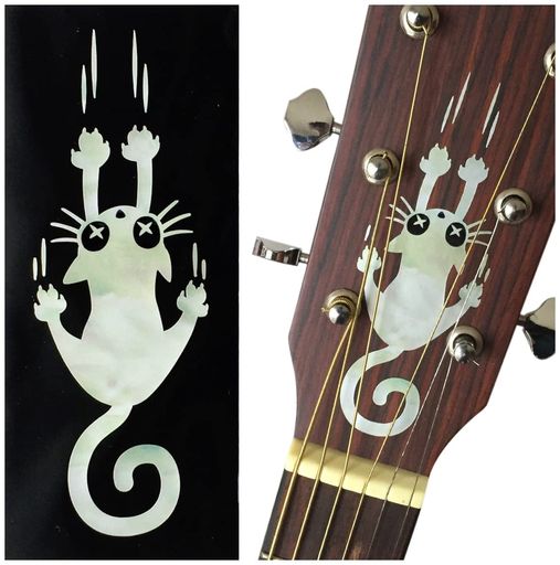 ジャカモウ Ripping Slipping Cat - イタズラ 猫 ギター や ベース 楽器に貼る インレイステッカー (WT) B-300RC-WT