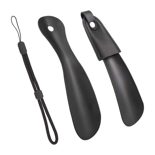 [Temlum]靴べらシューホーン短ヘラ金属製耐用携帯用ブラック17cm19cm2タイプ2本入(ブラック・17cm+19cm)