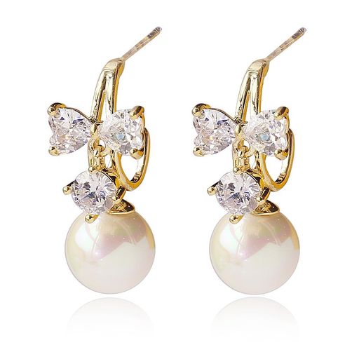 WICKM Pearl Green Zirconia Bowknot S925 Silver Needle Simple Design Sparkling Fashion Earrings for Women Popular Hypoallergenic Ring Earrings 18k Gold Earrings Women Earrings