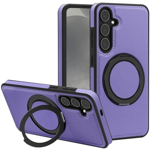 樂天商城 - JSTNMEBOGalaxyS255G用ケースMagnetic対応リング付き耐衝撃レンズ保護ギャラクシーS25用ケースマグネット搭載360°回転PC+PUレザー衝撃吸収スタンド機能黄変防止シンプルスマホカバー紫