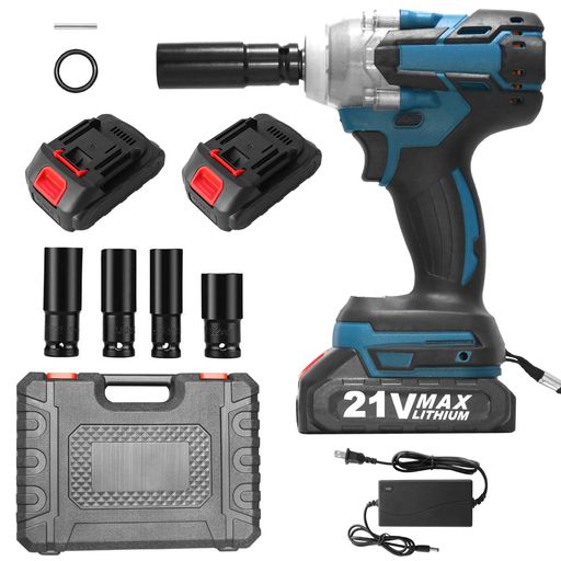 インパクトレンチ電動インパクトレンチ21V最大トルク300N.m1.0Ahバッテリー2個付き充電式コードレスブ..