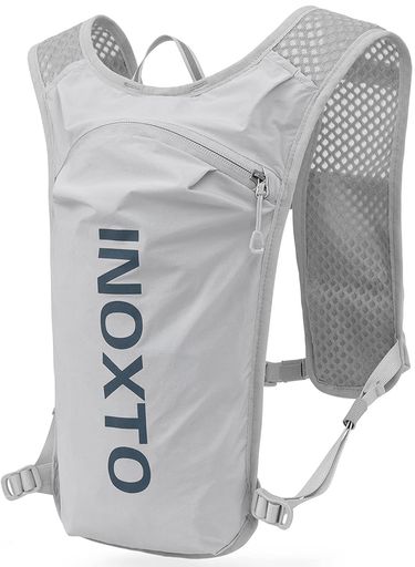 [INOXTO]ランニングリュックスポーツ超軽量140g付属ハイキングトレイルランニング自転車レースマラソン光反射通気5Lハイドレーションバッグ男女/子供兼用(ブラックレッド)(ライトグレー)