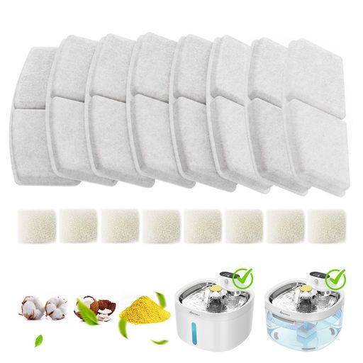 猫用自动给水器过滤器 8个装(FP12PRO适用) — 替换用滤网8片+海绵8片一套 — 5层过滤结构 宠物用供水器专用