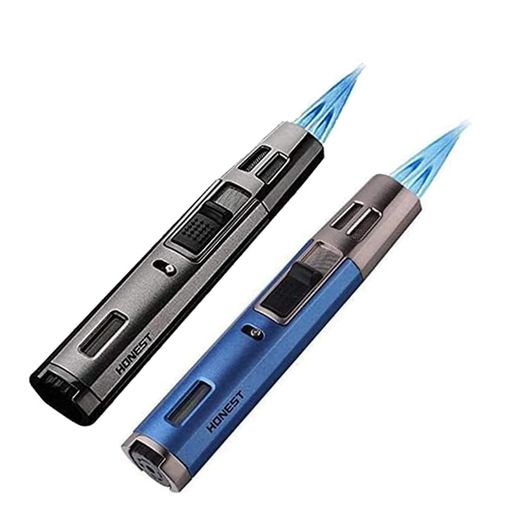 【高い品質】2個セットガスライターキャンドルライター注入式ジェットライター防風充填式直噴ターボライターアウトドア用トーチBBQバーベキューキャンプ火起こし(ガスなし)(グレー+青)