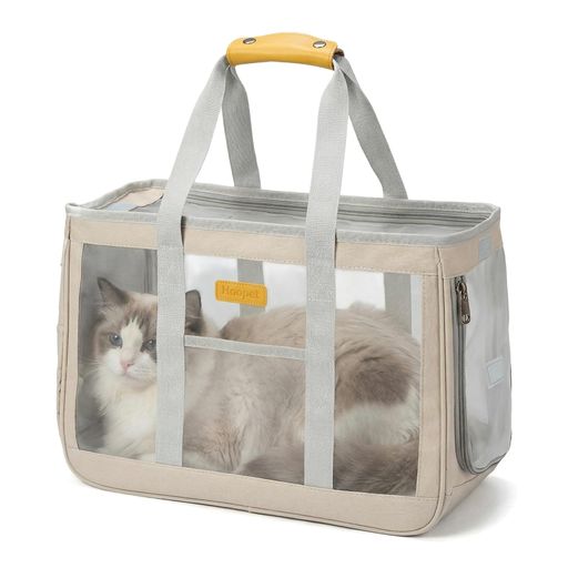 YINUKATIペットキャリーバッグトートバッグ型犬猫ペット用メッシュトートバッグホワイト小型犬猫用通気飛ぶ防止両手解放軽量旅行防災(44x17x29cm)