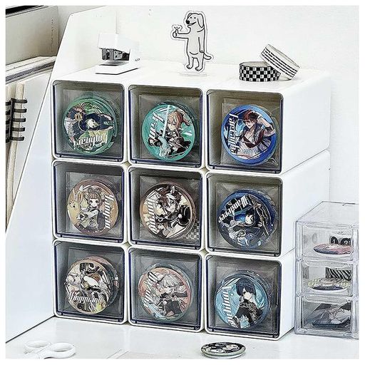 缶バッジ収納ボックス3個セット引き出し式缶バッジディスプレイケース積み重ね可能アクリルケース傷防止汚れ防止ジュエリーボック保管化粧品推し活グッズアニメグッズアクセサリー…