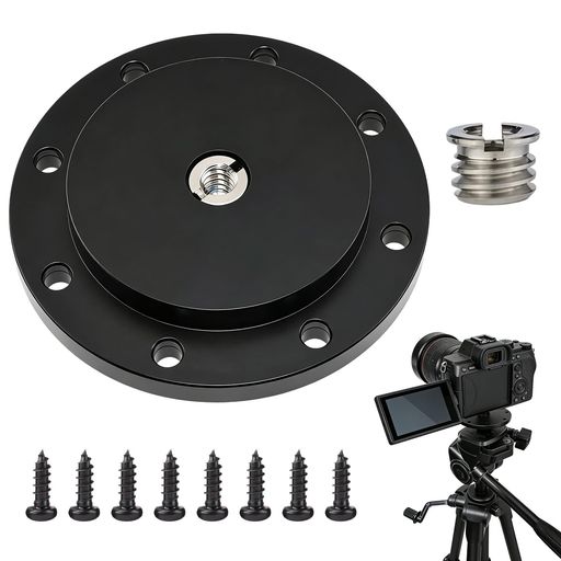 【優れた互換性と規格】直径70mmのカメラ固定用ベースプレートです。中央のネジ穴は3/8インチ規格を採用。付属のネジ径変換アダプターを使用することで、一眼レフカメラから音響機器まで、幅広いデバイスに柔軟に対応します。 【高精度CNC加工アルミニウム】素材には高品質なアルミ合金を使用し、精密なCNC機械加工で仕上げました。軽量ながらも耐食性と耐久性に優れ、屋内・屋外を問わず過酷な環境下でも安定したパフォーマンスを長期間維持します。 【安定性を高める固定設計】ベース部分を水平面にネジでしっかり固定できる設計です。三脚や雲台の土台として、また補助ブラケットとして使用することで、撮影時の機材の揺れを最小限に抑え、確実なホールド感を提供します。 【自由自在な拡張性】市販の多くの撮影・音響機材と互換性がある汎用アダプターです。ボール雲台、マジックアーム、チルトアダプターなどの土台として、独自の撮影スタイルに合わせたカスタマイズや拡張をサポートします。 【簡単かつ確実な取り付け】設置面に印を付けて下穴をあけることで、スムーズなネジ止めが可能です。