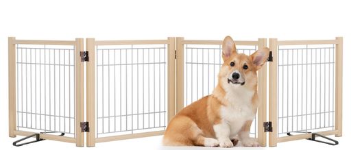 乐天商城 - YOCANペットゲートペットフェンス高さ43cm幅234cm木製犬用ゲート置くだけ折りたたみついたてペット倒れない飛び出し脱走防止中小型犬用4枚パネル