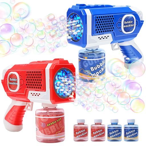 EagleStoneシャボン玉電動バブルガンおもちゃ2本セットシャボン玉液予備ボトル4瓶8泡穴付きLEDライトバブルガンマシン子供結婚式キャンプ夜遊び外遊び誕生日プレゼントクリスマス子供の…