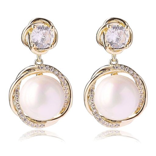 VICAKER Pearl Zirconia Hoop Earrings - Simple Design, Sparkling, Fashionable Earrings for Women - Hypoallergenic, 18K Gold.