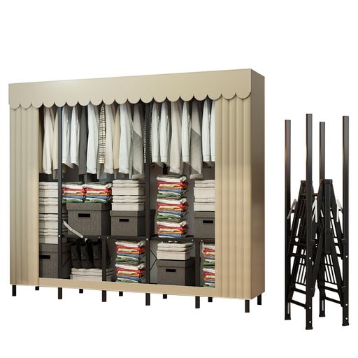 ワードローブ組み立て不要カバー付き大容量オックスフォード布クローゼットハンガーラック衣類収納ラッ..
