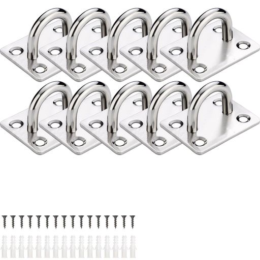 PPIOOYアイプレートステンレス10個セット天井フック46.5x38mm固定金具サンシェードベランダ留め具耐腐..