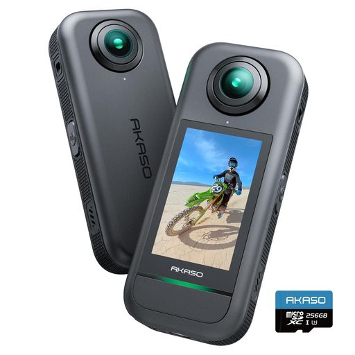 【5.7K 360°ビデオ・先撮り、後編集】AKASO 360は驚くほどクリアでイマーシブな5.7K高画質360°撮影でまるでその場にいるような没入感を実現します。一発撮影で全てを記録、あとからアプリで簡単にリフレームできます。もうアングルに悩む必要はない! ただ撮れば、ベストなアングルを後から選ぶだけ。まだ誰も見たこともない、自由な発想で冒険を思いのままに記録しよう。256GB SDカード付き、別途に購入する必要がありません。 【より明るく、より精細に・72MP 360° 写真】当360度カメラは新型デュアル1/2インチセンサーを搭載して、細部までくっきりとした美しい映像を捉え、アクションを鮮やかに躍動させる。それに、DNG8 RAWフォトモードにより、暗い環境でも画質を向上させ、ダイナミックレンジと編集の自由度を高めます。7200万像素の超高精細写真、圧倒的な解像度で、どんな瞬間もくっきり鮮明に! 【超安定映像・見えない自撮り棒効果】SuperSmooth安定化技術と360度水平維持で、どんなに回転しても映像は常に水平を保つから、激しい動きも心配無用。