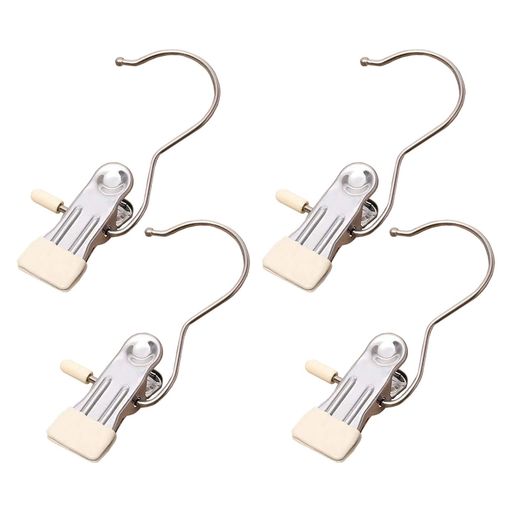 FamGiftクリップ式ハンガーモノクリップ洗濯バサミ多機能フック滑り止め錆びに強くステンレス多用途のフック洗濯ばさみハンガー4個セット(ベージュ)