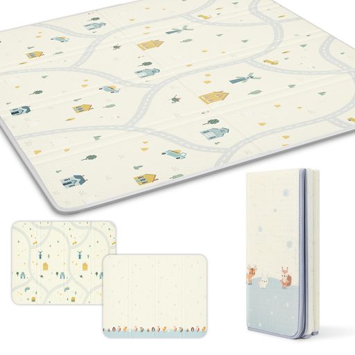 プレイマット-Artake赤ちゃんプレイマット収納しやすい厚手折りたたみ防水防音マットベビーお昼寝マット(小屋+雪200x180x2cm)
