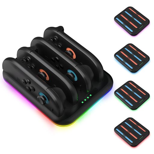 Switch2Pro&2世代ジョイコン用充電スタンド【2025新登場-3in1】新型ジョイコン用コントローラー充電対応収納一体型3台同時充電可能ジョイコン用右/左急速充電器LED充電指示ランプ付き(4IN1)