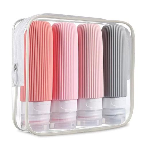 トラベルボトル 旅行用 シャンプーボトル 90ml 4本セット 漏れ防止 詰め替え容器 柔軟シリコン製 液だれ防止バルブ クリアポーチ付き シャンプー コンディショナー ボディソープ 化粧水 … nextstore0507-10106038 NEXT STORE17 パッケージ画像