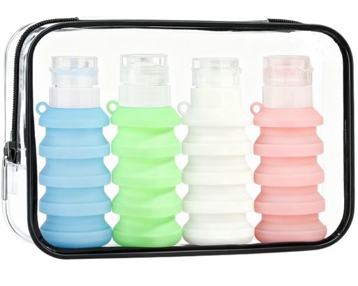 4個セット シリコン折りたたみ分注容器 漏れ防止 トラベル用品 化粧品 シャンプー ...