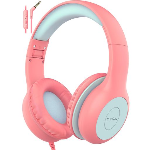 EarFun K1 子供用ヘッドホン 有線/マイク付きステレオサウンド/共有ジャック搭載/折りたたみ式子供 ヘッドホン/ 3.5mm AUXケーブル/学校/授業/旅行/音楽/映画な…