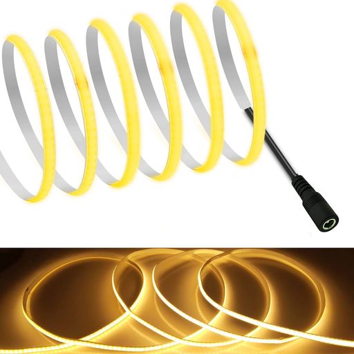 【DC12V電源インターフェース】--本製品は、パソコン等のDC接続端子にケーブルを接続するだけでLEDの明かりを灯す事ができる、簡単接続のLEDライトです。幅5mm320LEDs/m220LM/m電力を節約しながら十分な明るさを提供します。 【便利で迅速なインストール】LEDライトは裏側に両面テープが貼り付けられており、保護シールを剥がすことで様々な場所にLEDライトを貼り付けて使用することが可能です。LEDライトはハサミなどでカットすることが可能です。貼り付ける場所に合わせ長さを変えて使用することが出来ます。※カット幅は5cm単位 【健康と環境保護】COBLEDテープライトにはCOB発光面があり、光束角180°光は均一で柔らかく、効果が優れています。幅5mmスリムで場所を取らず、隠れたデザインがより美しくなります。快適で柔らかく、肌や目に無害。発色指数が高くて、照明効果がいいです。 【広くアプリケーション】室内装飾に適しています。キッチン、キャビネット、寝室、階段、鏡、廊下、DIYバックライト、テーブルランプ、おもちゃのライト、DIY照明、特殊用途およびその他の照明など。