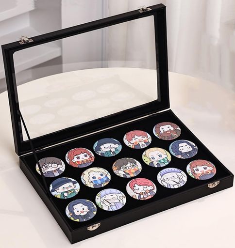 seimeinoki 캔 배지 수납 케이스 15장 수납 가능 35cm*24cm 대용량 캔 배지 디스플레이 케이스 투명 창 전시 핀즈 프레임 캔 배지 수납 박스 추려 활 상품 소중히 지킨다 방진 방상 58mm~75mm의…