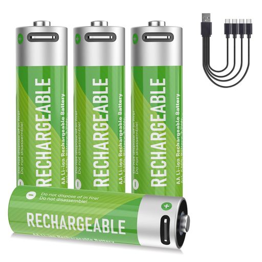 YDDOLL単三電池充電式4個セット1.5v高容量1700mAh/2550mWh約1500回以上使用可能単3形急速充電TYPE-C充電ケーブル付き環境にやさしい(単3電池充電式4本セット)
