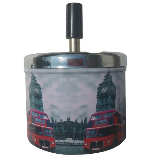 Coralpearl卓上灰皿回転蓋付きタバコ用丸い、金属錫プッシュダウン灰皿スピニングトレイカバー付き無煙..