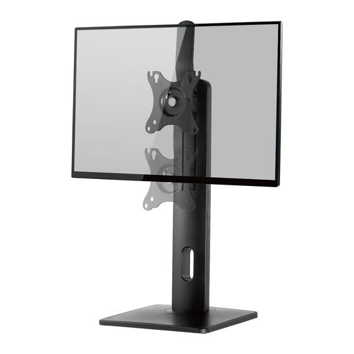 昇降式のハンドルレバーで高さをラクラク調節。 VESA規格 75x75、100x100対応。 モニターの傾斜角度は六角レンチで固定する強さを調節可能。 台座部分はプラスマイナス40度の回転で、他の人にモニターを向ける時などにスムーズに動かせます。 組み立てて使用するモニターアーム。※手袋を装着の上、怪我に気をつけて組み立ててください。 ケーブルが邪魔にならないホール付き。