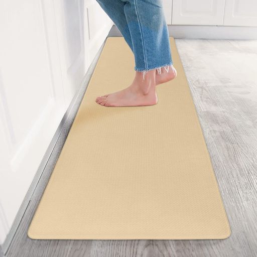 BaibuHomeキッチンマット240拭けるロングキッチンマット低反発クッション入りベージュ滑らないおしゃれポリ塩化ビニル製(3.0)