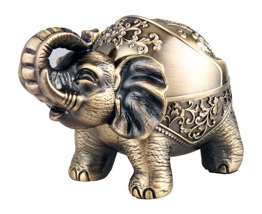 Ansimple灰皿蓋付き灰皿卓上灰皿合金ボックス収納ボックス合金製アンティーク調卓上屋外店舗オフィス置物インテリア(象の型)