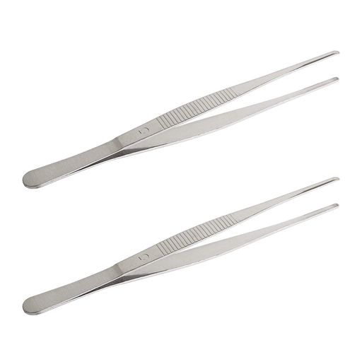 Aoje-Linkステンレス鋼ストレート鈍ピンセット、精密水平鋸歯状チップ付き、修理、バーベキュー、補助..