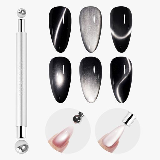 ​【2 IN 1 キャッツアイマグネット】この製品を使えば、丸みの美しい光アーチを手軽に表現可能です。複雑な技術は一切不要で、初心者でも成功率を大幅に上げることができます。エレガントで洗練されたキャッツアイネイルアートを素早く仕上げたい方に最適なアイテムです。 【デュアルヘッド設計、球状マグネット2個付属】球体磁石でトレンドの水光曲線模様を演出し、8MM・10MM大小2種類のボールで全体ベース作成から繊細な細部調整まで幅広くカバーします。磁力が強力で鉄球もしっかり吸着し、キャッツアイ・ビー玉風・フレンチラインなど様々なネイルデザインを1本で楽しめ、複数の道具を使い分ける手間を削減します。 【高級マット滑り止めグリップ】滑り止めサンド加工を採用し高級感溢れるデザインに仕上げました。手に優しくフィットする軽量設計で、細かいネイル作業を長時間行っても疲れにくく、優れた操作性と抜群の握り心地を実現しています。 【5倍の強力な磁力】高出力磁力によりマグネットジェル内の金属粉粉末が整列し、くっきり鮮やかなキャッツアイ光帯を素早く作成可能です。