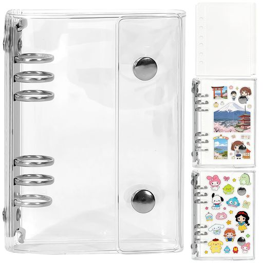シール帳ソフトカバーバインダーリフィル20枚カードポケット付きシール・カード整理用コラージュノート子ども用収納ブック(クリアA5)