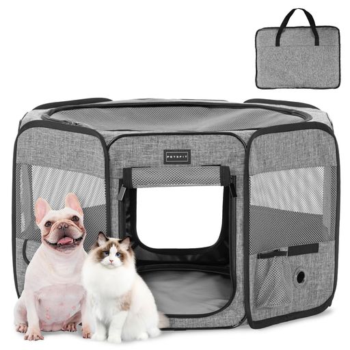 petsfitペットサークル折りたたみ軽量八角形収納バッグ付きメッシュトップ飛び出し防止設計しっかり室内屋外キャンプ旅行猫犬洗える多用途