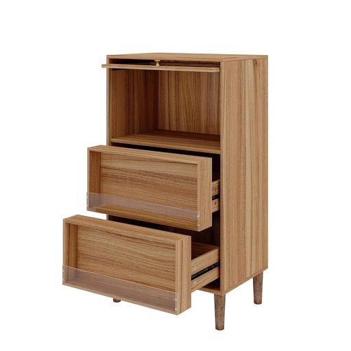 VORIN幅60キャビネットガラス扉付き上段ディスプレイ収納木製コンパクトサイドボード引き出し2杯カウンター下収納北欧インテリア省スペースリビング・寝室・キッチン対応