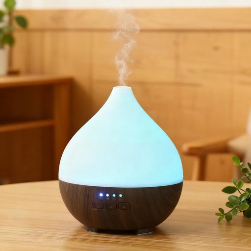 商品图片【2025新登場・木目調】加湿器アロマディフューザー小型超音波式卓上しずく型アロマ対応LEDライト7色タイマー付きUSB給電式お..