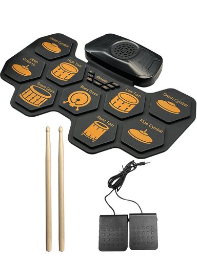 15年専門製造実績✨巻き取り式電子ドラム9パッド軽量コンパクトで持ち運び・収納もラクラク。9パッド標準レイアウト採用✨リアルな打感と音色再現、伝統的ドラムセットの練習感が味わえる。 音量10段階・テンポ15段階調整可|自分のレベルに合わせて練習、初心者もスムーズに上達。録音再生最大410件記録可|練習の進捗をリアルタイム記録ドラム上達の軌跡が一目で分かる 10曲デモ+10種リズム内蔵オーディオ入力対応|好きな曲や音源と一緒に演奏弾き語り感覚で楽しむ 3種ドラムスタイル内蔵✨ジャズ/スタンダード/エレクトロニック演奏スタイル自由切り替え。 高クオリティ内蔵スピーカー+外部スピーカー出力|自宅静音練習からパーティー盛り上げまでシーン別に使い分けOK TYPE-C汎用給電+多機器接続対応|スマホ/タブレット/パ