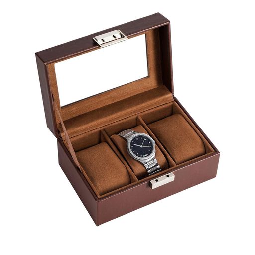 Mocamoro腕時計ケース1-12本用ウオッチボックス男性高級時計コレクション透明ガラス天板ディスプレイプレゼント(ブラウン1段-3本)