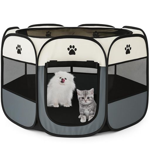 MuGaoDeeペットサークル折畳み犬サークル室内73*73*47cm猫サークル大型八角形犬ゲージ猫ドッグハウスペットサークル屋根付きアウトドア防災猫犬ケージ犬サークル折り畳み室内屋外キャンプ