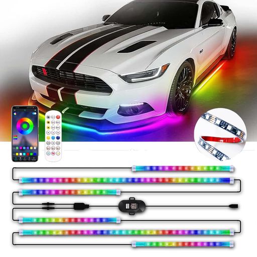 MOREFULLSLEDテープライト車RGBアンダーライト車外装飾高輝度12V車用音に反応内蔵サウンドセンサー防水APPコントロールリモコン付きフルカラー多彩全1600万色調光調色可能