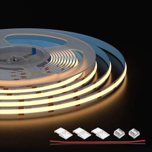 FCOBCOBLEDテープライト480LEDs/m5M電球色3000Kフレキシブル高密度幅8mmストリップライトDC12V9W/m調光可能変形可能切断可能寝室キッチンホーム屋内装飾エネルギー非防水CRI 90