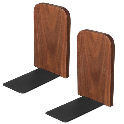 Lurrose木製ブックエンド2個セット5.00x4.33x0.35インチ卓上本棚用滑り止め付き本立てブックスタンド家庭やオフィスの書棚整理に最適