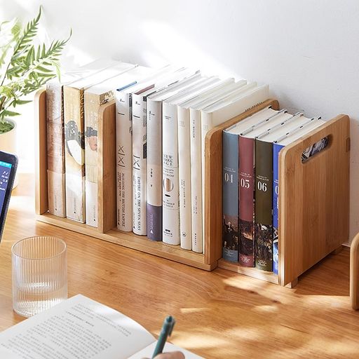 aleawol本立てブックスタンド伸縮自在ブックエンド倒れない竹製卓上本棚仕切りスタンド組立簡単デスク..