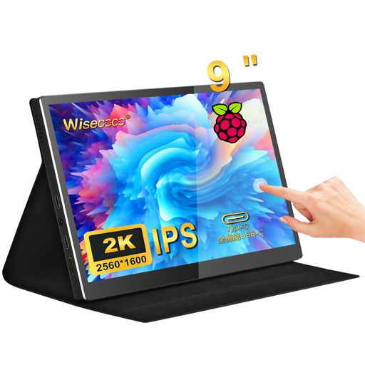 wisecoco モバイルモニター 9 インチ 2K 2560*1600 IPS タッチスクリーン 73% NTSC USB C HDMI セカンダリ 外部コンピュータ ラップトップ LCD モニターマート カバー & スピーカー付き MacBook