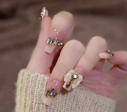 BEYOURCHOIネイルチップコーヒーべっ甲ネイルチップ付け爪ネイルチップロング24枚セットネイルチップ成..